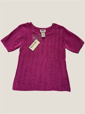 Northern Reflections Fuschia Pink Short Sleeve Fuzzy Knit Top